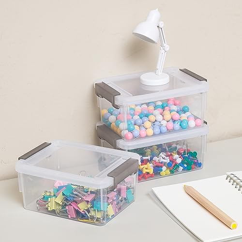 Citylife 0.53 QT 10 Packs Small Storage Bins Plastic Storage Container Stackable Box with Lids for Organizing, Clear White - color: Clear White, size: 0.53 QT(10 Pack)