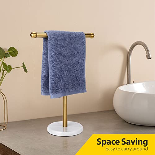 Gold Hand Towel Holder Stand with Heavy Marble Base, T-Shape Towel Rack, Free-Standing for Bathroom Vanity Countertop, 304 Stainless Steel (Gold) - color: Gold