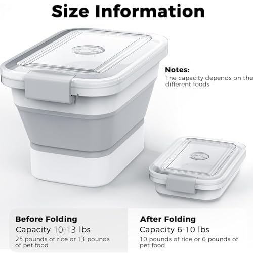 10-13 Lbs Dog Food Storage Container,Collapsible Dog Food Container with Transparent Airtight Lid,Pet Food Scoop and Dog Bowl,Multifunctional Food Storage Container for Pet Food,Rice,Flour - color: Clear/13 lbs