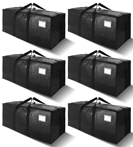 6 Pack Heavy Duty Extra Large Moving Bags W/Backpack Straps - Strong Handles & Zippers, Storage Totes For Space Saving, Fold Flat, Alternative to Box and Bin (40 gal, Black) - color: Black, size: 40 Gal - 6 Pack