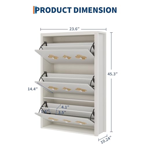 GarveeHome Shoe Storage Cabinet with 3 Flip Drawers, Narrow Wood Shoe Organizer Cabinet with Floral Pattern, Freestanding Slim Shoe Rack Cabinet with Adjustable Shelves, for Entryway, Hallway, White - color: Antique White, size: 3-Drawers