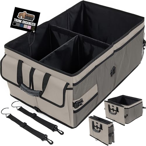 GORILLA GRIP Trunk Organizer for SUV and Cars, Large Capacity Collapsible Car Trunk Storage Organizer, Heavy Duty Car Accessories, Gifts for Mom and Dad, Slip & Water Resistant Multi Compartment Beige - color: Beige