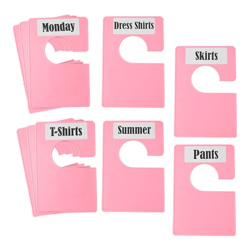 10 Pack White Clothing Rack Size Dividers Plus 45 Labels (1 Inch) and 18 Large Blank Labels, Large Rectangular Clothing Closet Dividers (Pink) - color: Pink, size: 10 PACK