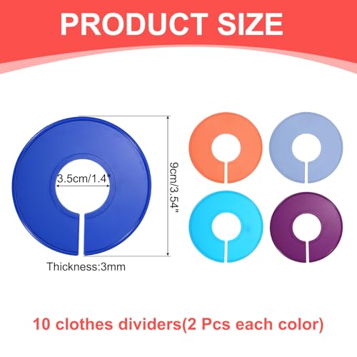 uxcell 10 Pcs Clothes Dividers,Round Closet Rack Dividers Clothing Rack Size Dividers Blank Labels Writable & Reusable for Hanging Clothes Sorting Size, 5 Colors - color: Light Blue, Grey, Dark Blue, Orange, Purple