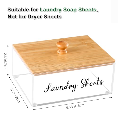 Acrylic Laundry Sheet Holder with Bamboo Lid, Laundry Detergent Sheet Container/Holder/Dispenser, laundry Room Organization and Storage