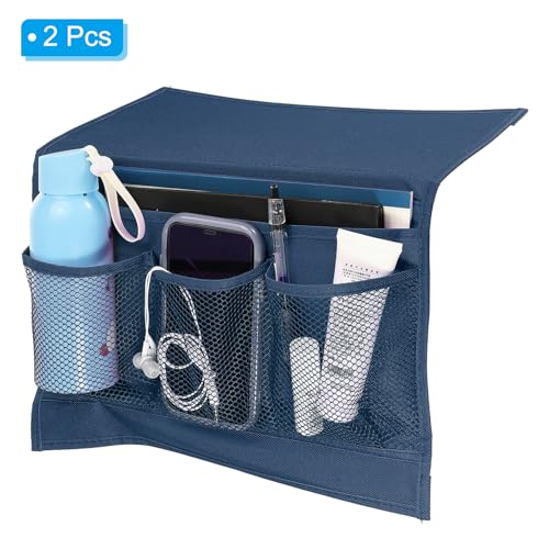 PATIKIL 2pcs Bedside Caddy, Bed Caddy Bedside Organizer Bed Hanging Caddy 4 Pockets Bed Pockets Bedside Storage Hanging Storage Bag for Remote Control Bedroom Phones Glasses, Blue - color: Blue