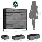 VASICAR Gray Dresser for Bedroom with 12 Deep Drawers, Wide Chest of Drawers, Wood Top TV Stand, Tall Fabric Storage Cabinet for Closet, Nursery, Kid's Room - color: Carbon Grey