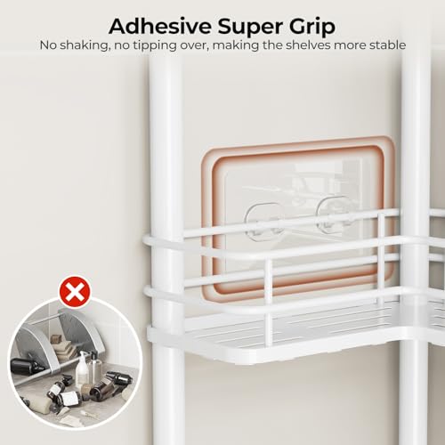 Orimade Rustproof 3 Tier Floor Standing Corner Shower Caddy Organizer with Toothbrush Holder, Large Spacing Floor Shower Shelf Rack Storage Stands with Hooks for Bathroom Kitchen, White - color: White, size: 3 Tier