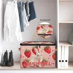 Custom Storage Basket with Name, Personalized Storage Bins with Zipper Lid, Foldable Fabric Storage Box Large capacity with Handle Strawberry Rabbit - color: Option 24