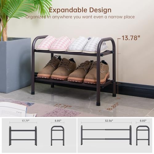 Gonfoam 2-Tier Expandable Shoe Rack,Adjustable Shoe Shelf Storage Organizer Heavy Duty Metal Free Standing Shoe Rack for Entryway Closet Doorway (Bronze) - color: Bronze, size: 2 Tier