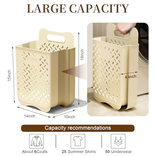 Laundry Basket Hamper,Hanging Wall Collapsible Laundry with Handle,Space-Saving Foldable Storage Dirty Washer Organizer Bin Multi-function Container Waterproof Durable,Set of 2(XL&M) - color: Beige