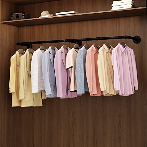 Wall Mounted Clothes Rack 72.5in, Industrial Pipe Clothing Racks Wall Mount, Heavy Duty Detachable Iron Garment Bar, Saving Space, Multi-Purpose Hanging Rod for Bedroom, Laundry Room, 1 Pack - size: 72.5Inches