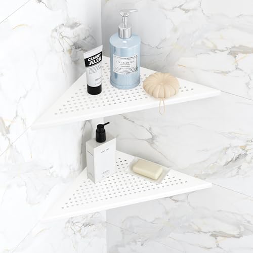 Qeke 2 Pack Bathroom Corner Shelf, Recessed 12" Corner Shower Shelf, SUS304 Stainless Steel Triangular Wall Mount, No Drilling, Matte White - color: Matte White, size: 12"- 2 Pack