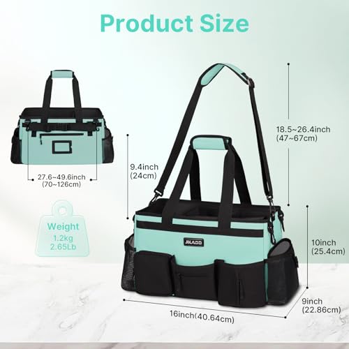JKAOO Large Wearable Cleaning Caddy Bags, Cleaning Supplies Storage Bag with Handles and Adjustable Shoulder Strap and Removable Waist Straps,Waterproof Cleaning Tote for Home,Car,Office - color: Blue-Green
