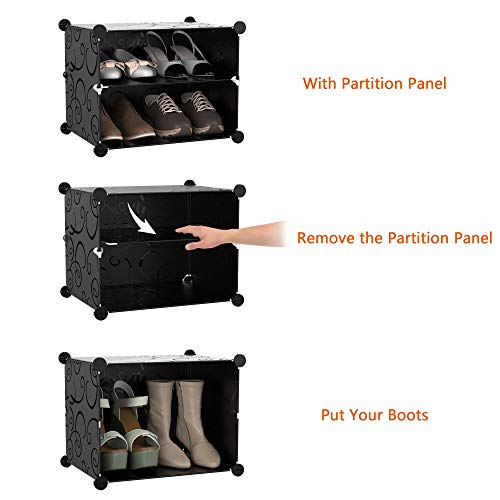 HOMIDEC Shoe Rack Organizer, 6 Tier Storage Cabinet 24 Pair Plastic Shoe Shelves for Closet Hallway Bedroom Entryway - color: Black, style: 2 by 6
