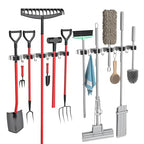 2 Pack Broom Holder Wall Mount Mop and Broom Hanger Broom Organizer Storage Tool Racks Stainless Steel Heavy Duty for Kitchen Garden Laundry Garage (5 Racks with 4 Hooks) - style: 2 PACK