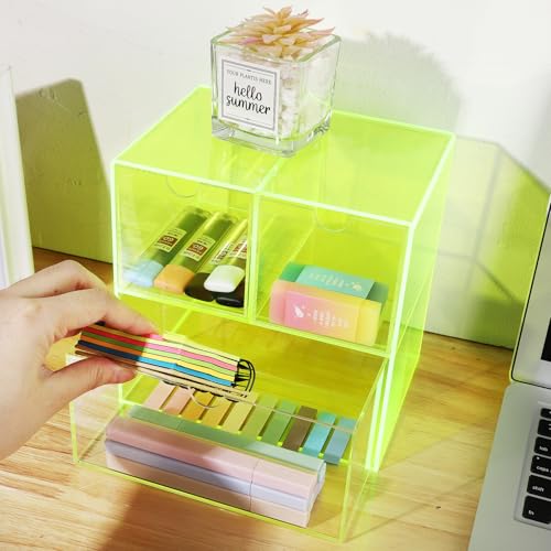 Gelite Desk Organizer with 3 Storage Drawers for Makeup Office Acrylic Desktop Drawer Organizer for Vanity Office Organization and Storage Box, Neon Green - color: Neon Green