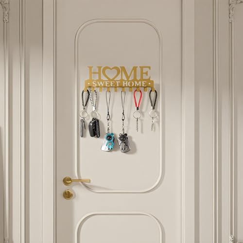 Key Holder Wall Mounted with Screws and Anchors, Gold Multifunctional Key Hanger with 10 Hooks, Entryway Front Door Kitchen Hallway Garage Office - color: Home-1 Gold