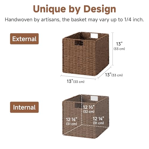 StorageWorks 13 inch Wicker Storage Baskets, Handwoven Wicker Basket for Organizing, Foldable Paper Rope Square Storage Cubes, Brown, 2 Pack - color: Brown, size: 13"L x 13"W x 13"H