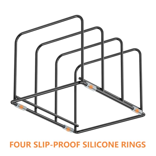 KORRTFID Kitchen Cabinet Organizer - Steel Cookware Rack, Divided Holder with 3 Slots for Skillets, Baking Tray and Chopping Board - Pan Storage (2.2 Inch Width Slots) - style: 2.2 Inch Width Slots