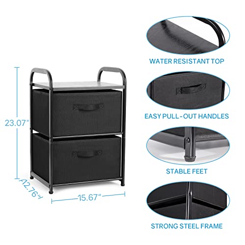 MAX Houser Dresser for Bedroom with 2 Drawers, Wide Chest of Drawers, Fabric Dresser, Storage Organizer Unit with Fabric Bins for Closet, Living Room, Hallway, Nursery,Black - color: Black2
