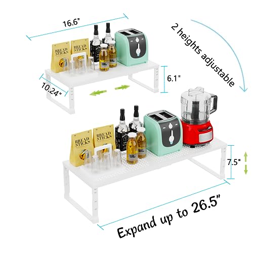 Jojocross Expandable Adjustable Stackable Kitchen Organizer, Spice Rack,Metal Pantry Storage Shelves Racks,Counter Shelf for Cabinets, Countertop, Cupboard (1 Pack/Large/White) - color: 1 Pack/White, size: 10.24"D x 16.6"~26.5"W x 6.1"/7.5"H