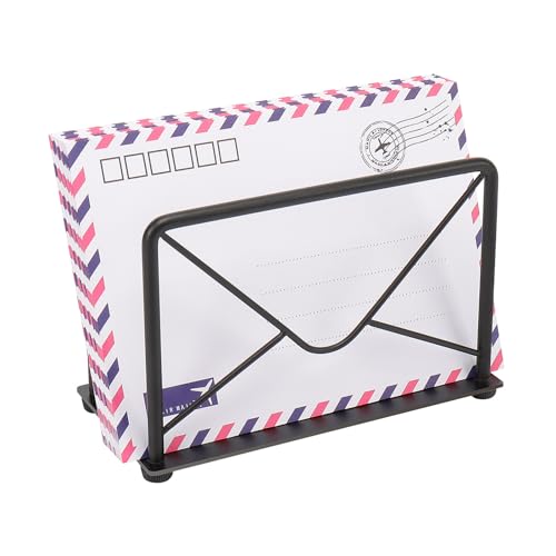 Modern Mail Holder for Home Office, Metal Letter Organizer Sorter for Desk, Cutout Mail Envelope Design, Bill Filling Paper Document Rack, Envelope Storage Rack with Metal Base - color: Metal Black