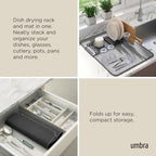 Umbra Udry Dish Rack and Microfiber Drying Mat – Space-Saving Design Folds Up for Easy Storage, Basic Rack, Dark Grey - color: Gray, style: Basic Rack