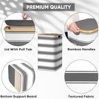 BALEINE Laundry Hamper with Lid, Tall Laundry Baskets with Bamboo Pull Handles, Large Laundry Bin with Internal Support (18 Gal/70L, Grey Stripe) - color: Grey Stripe, size: 70 liters