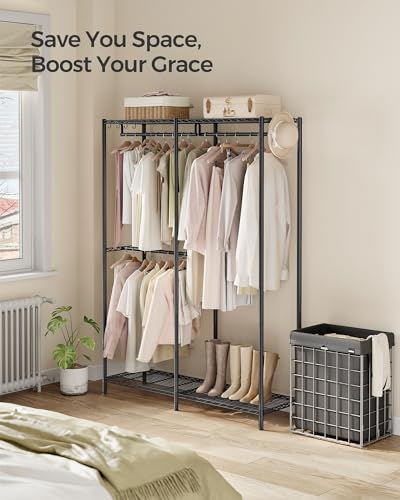 SONGMICS Clothes Rack, Freestanding Wardrobe Closet, Metal Clothing Racks, Heavy-Duty Garment Rack with Adjustable Shelves, Hanging Rods, Dividable, 15.8 x 47.2 x 70.9 Inches, Ink Black ULGR423B01 - color: Ink Black, size: 47.2"L x 70.9"H, style: Without