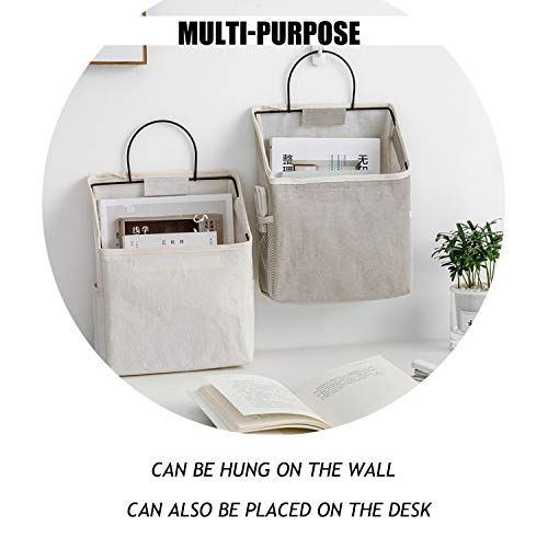 Wall-Hanging Storage Bags, Desktop Organizer Basket Cotton Linen Hanging Storage Basket for Kitchen,Bderoom,Living Room (#2 White) - color: #2 White