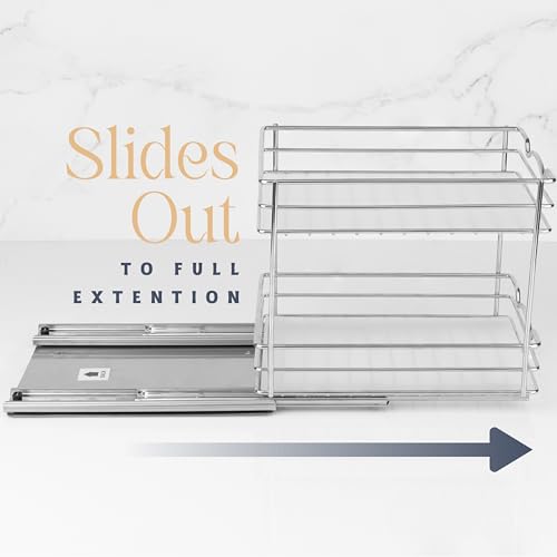 Pull Out Cabinet Organizer for Spices, Cans - Heavy Duty with Lifetime Limited Warranty- Pull Out Spice Rack- Cabinet Pull Out Shelf for Cans,Dishes, Etc, 8-1/2"W x10-3/8"Dx8-7/8"H, Chrome - size: 8 Inch - Double