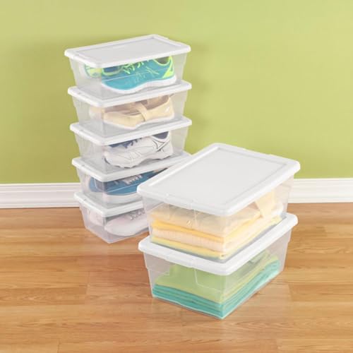 Sterilite 6 Quart Clear Storage Bins with Lids, 18-Pack Plastic Storage Containers, Clear Stackable Storage Bins Box for Closet, Garage, Classroom, Home Organization and Storage, Cloth Included - size: 6 Quart, style: 18 Pack