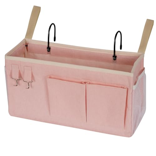 Bedside Storage Caddy/Bedside Hanging Storage Bag for Headboards Bunk Beds Dorm Rooms Book Phone Magazine Holder (Light Pink) - color: Light Pink