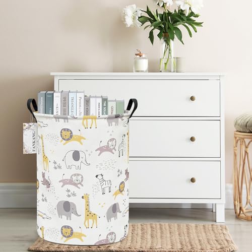 FANKANG Storage Basket, Nursery Hamper Canvas Laundry Basket Foldable with Waterproof PE Coating Large Storage Baskets for Kids Boys and Girls, Office, Bedroom, Clothes,Toys(Lovely Animals) - color: Lovely Animals