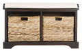 SAFAVIEH Home Collection – Freddy Brown Storage Bench with Wicker Baskets & Cushion, Entryway Seating Bench, Fully Assembled (AMH5736A) - color: Brown