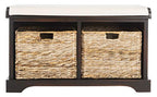 SAFAVIEH Home Collection – Freddy Brown Storage Bench with Wicker Baskets & Cushion, Entryway Seating Bench, Fully Assembled (AMH5736A) - color: Brown