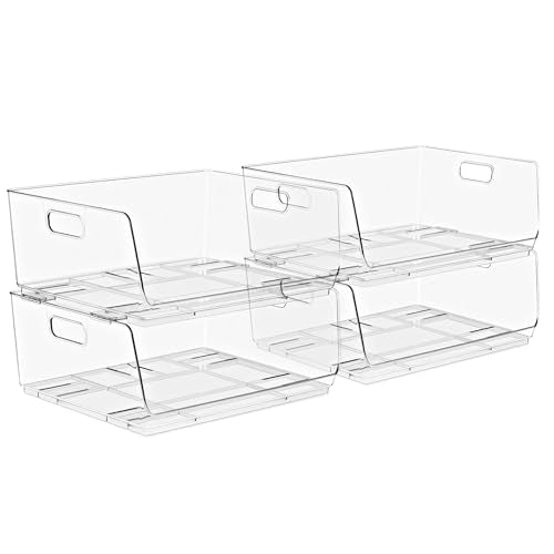 Sorbus Stackable Storage Bins Open Front - Clear Stackable Storage Bins - Pantry Bins for Storage and Organization - Acrylic Stackable Bins for Kitchen - Clear Pantry Organizer Bins (Large 4 Pack) - size: Large, style: 4 Pack