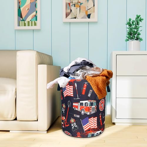 Fire Truck Fireman Laundry Basket Firefighters Oxford Cloth Laundry Hamper With Handle Foldable Portable Clothes Storage Basket 18.9 X 16.5 In Storage Bag For Laundry Room/Bathroom/Bedroom/Dormitories - color: Fire Truck Fireman