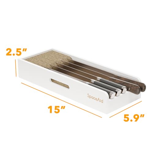 SpaceAid Knife Drawer Organizer Bamboo Insert Dock, Kitchen Steak Knives Holder Organizers Block for Drawer in Storage Organization (Small, White) - size: White, Small