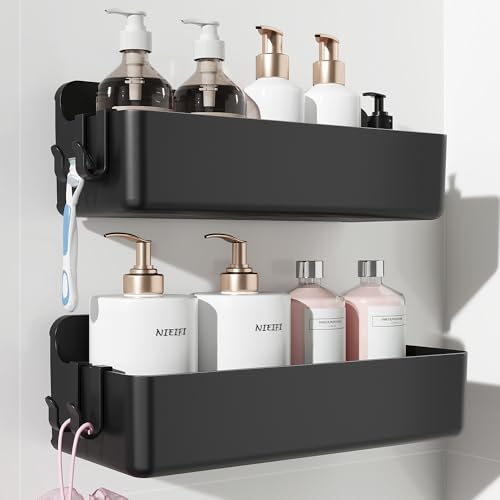 Nieifi Adhesive Wall Shelf, Shower Shelves, Shower Organizer for Bathroom Organization (Black, 2 pieces) - color: Black, size: 2 pieces