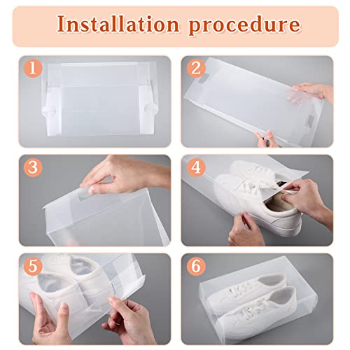 Sawysine 24 Pcs Shoe Box Clear Plastic Stackable Shoe Storage Organizer Foldable Heavy Duty Containers for Closet Apartments Small Spaces Dorm Bedroom (12 x 7.5 x 3.7 Inches) - size: 12 x 7.5 x 3.7 Inches