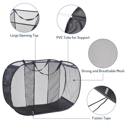 Seiritex Mesh Popup Laundry Hamper 3 Compartment Sortable Horizontal Collapsible Laundry Basket for Clothes Laundry Room Bedroom Toys Travel (Black) - color: Black 3-compartment