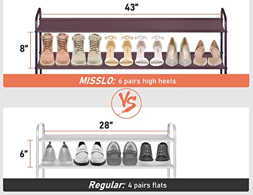 MISSLO 4 Tier Long Shoe Organizer for Closet Shoe Rack for Bedroom Closet Floor Shoe Shelf for Entryway Storage Stackable Wide Shoe Shelf Stores 30 Pairs of Men Sneakers, Brown - color: Brown, size: 4 Tier