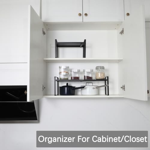 Expandable Cabinet Shelf Organizer Riser for Kitchen Pantry Cupboard Under Sink Countertop (black, 8.2’’D * 12.2-21.6’’W * 7.7’’H) - color: Black, size: 8.2''D * 12.2-21.6''W * 7.7''H