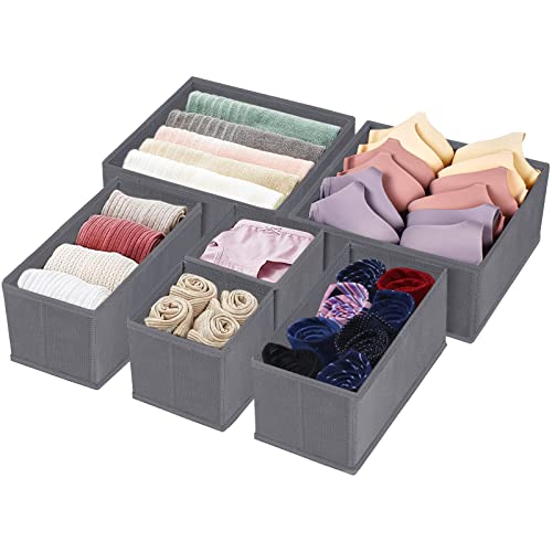 homyfort Dresser Drawer Organizer, Foldable Cloth Storage Box Closet Cube Basket Bins Containers Divider with Drawers for Underwear, Bras, Socks, Ties, Scarves, Set of 6, Grey - style: 6pack Solid Grey