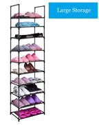 10 Tier Metal Shoe Rack for Entryway, Closet, Bedroom, Narrow Tall Shelf Organizer for Space Saving Storage, Hold 18-22 Pairs of Shoes, Easy Assembly - size: 10 Tier