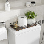 Lixple Toilet Paper Basket Holder, 13" Toilet Tank Tray, Wood and Metal Toilet Tray Vanity Organizer Bathroom Tray, Kitchen Sink Organizer for Soap Dispenser (Brown+Black) - color: Brown+black