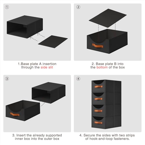 Homsorout Closet Organizers and Storage - Large Stackable Storage Bins with Drawer, Fabric Bins for Organization, Collapsible Storage Drawers Organizer for Bedroom, Living Room, 4 Pack, Black - color: Black, size: 16 Inch. - 4 Pack