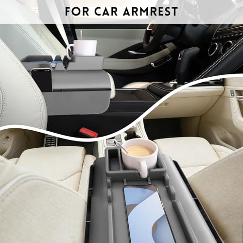 2Pcs Couch Cup Holder Tray, Couch Arm Cup Holder, Large Anti-Slip Couch Cups Holder with Side Pocket, Silicone Sofa Armrest Organizer for Snacks/Remote/Phone/Fruit, Gift for Holiday - color: Grey